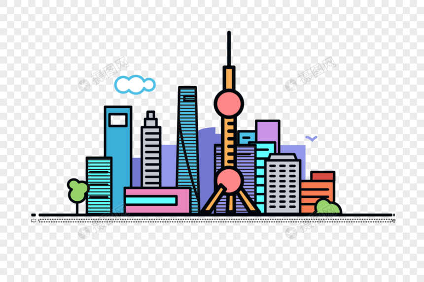 上海高楼天际线元素图片