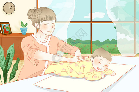 家庭睡眠月嫂照顾婴儿插画