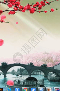 电脑照片水墨江南水乡梅花扇子花瓣h5动态背景素材高清图片