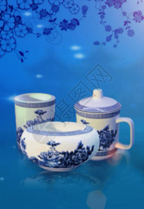 蓝色陶瓷碟子青花瓷中国风背景高清图片