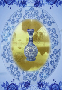 玻璃碎裂特效青花瓷中国风背景高清图片
