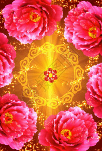 黄色玫瑰新年旋转喜庆牡丹花背景素材高清图片