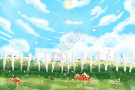 绿色花卉框手绘春天景色插画gif高清图片