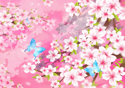 春天来了满园樱花蝴蝶gif图片
