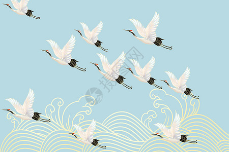 飞翔的仙鹤中国风仙鹤插画