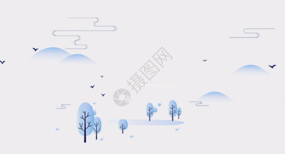 冬季唯美雪中屋冬日插画GIF高清图片