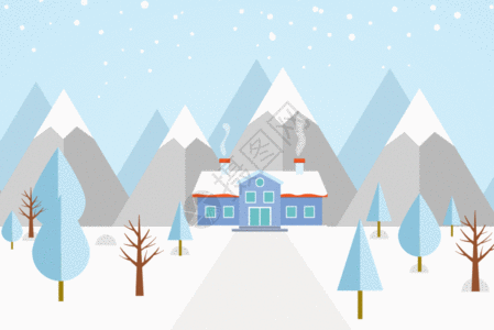 雪中的山林和房子 GIF图片
