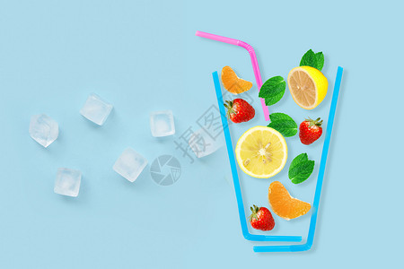 薄荷柠檬水创意水果杯设计图片