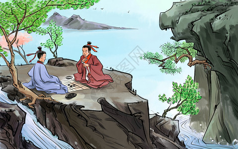 水墨流水中国风传统人物插画