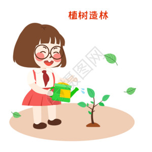 萌小妮植树漫画gif积极生活高清图片素材