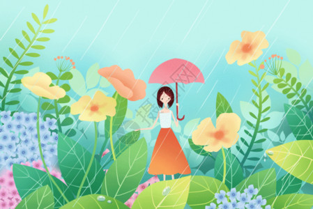 花丛蝴蝶春天花丛中打伞的少女gif高清图片