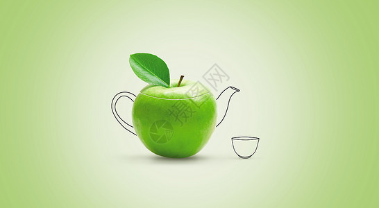 免抠茶壶创意青苹果茶壶设计图片