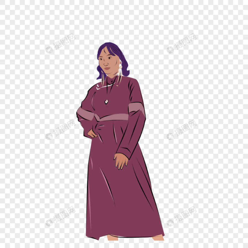 蒙古袍 蒙古族 女 插画女 穿着蒙古袍图片