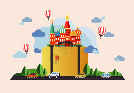 卡通交通俄罗斯风情旅行GIF高清图片