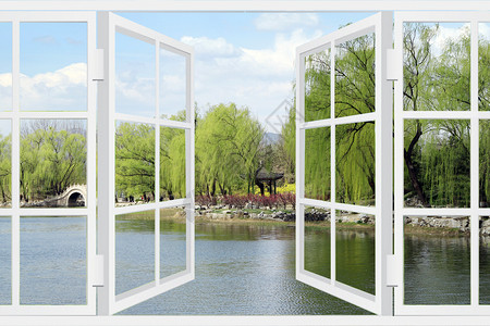 棠梨湖风景窗外的公园设计图片