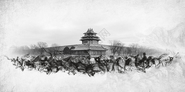 中国风地标建筑复古故宫设计图片