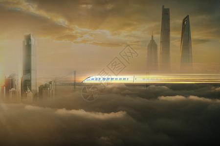 云中的列车云中城市高清图片