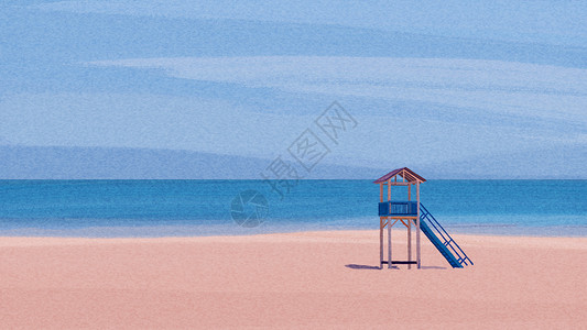 蓝色沙滩椅海插画