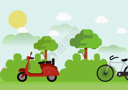 自行车卡通让插画带你旅行GIF高清图片