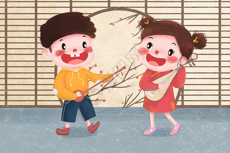 弹琵琶传统文化文化传承插画
