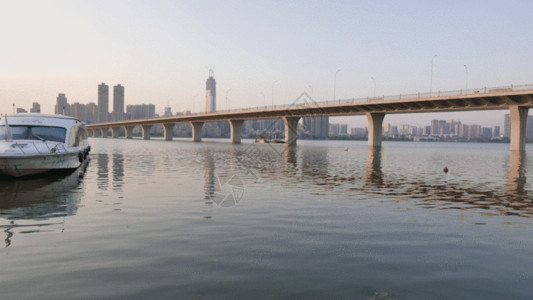 城市河流码头水面桥GIF高清图片