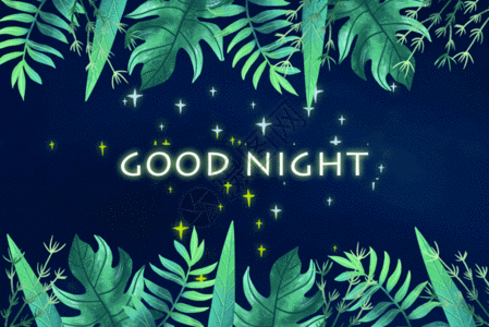 夜晚星光植被晚安字母背景GIF图片