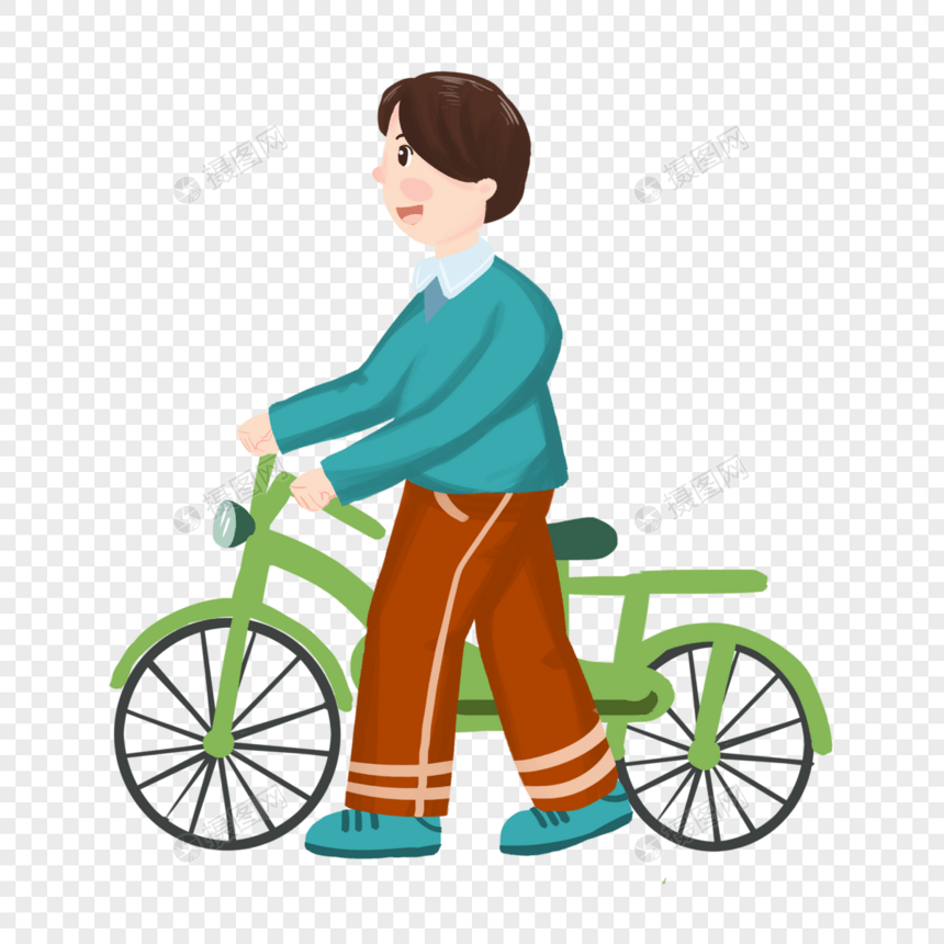 手扶自行车的男孩图片