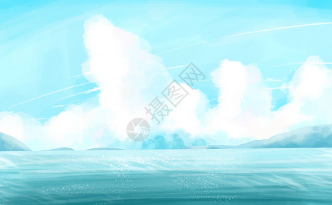 蓝天白云水插画蓝天白云背景设计图片