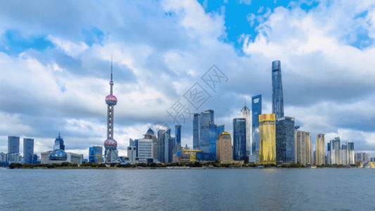 上海特色建筑上海外滩陆家嘴日转夜GIF高清图片