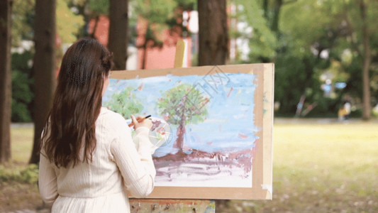 油画庄园户外女性绘画GIF高清图片