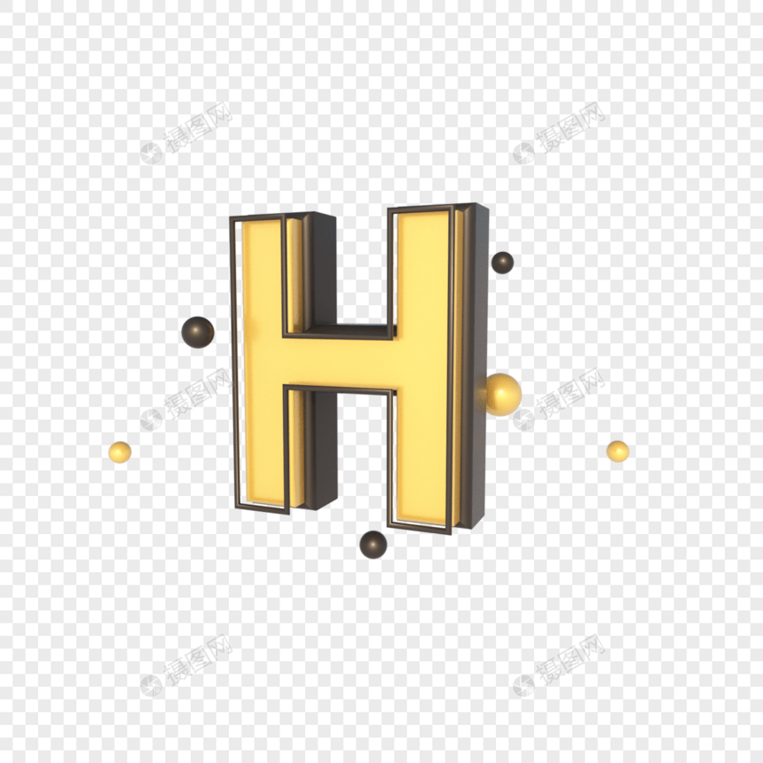 C4D立体黑金海报装饰英文字母H图片