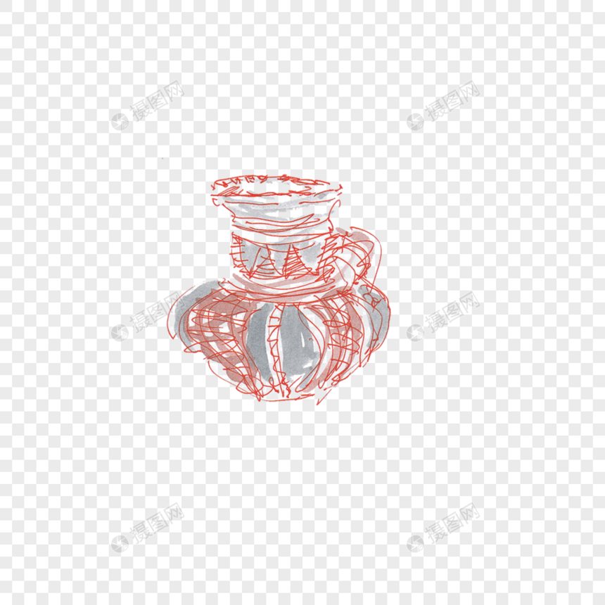 长颈陶罐容器手绘水彩传统民族图片