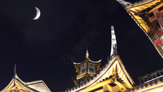 发光的月牙春节灯展月亮GIF高清图片
