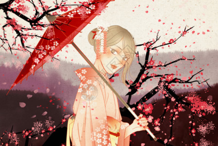 日式拉面和风樱花少女gif高清图片