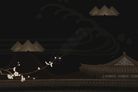 城墙夜景黑金中式背景设计图片