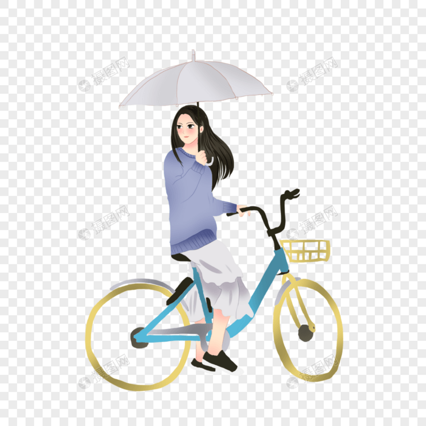 骑车打伞的女孩图片