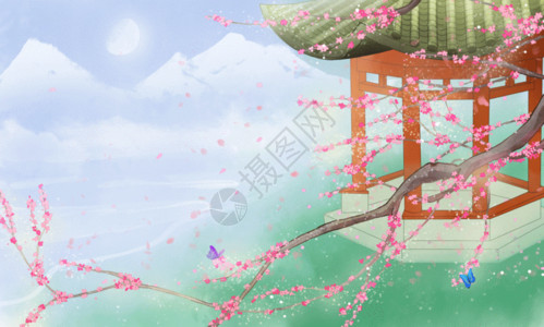 樱花和蝴蝶中国风背景插画 GIF高清图片