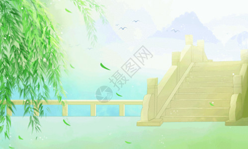 玻璃桥上的风景中国风背景插画gif高清图片
