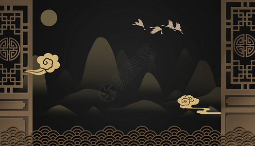复古夜景素材中国风创意背景设计图片