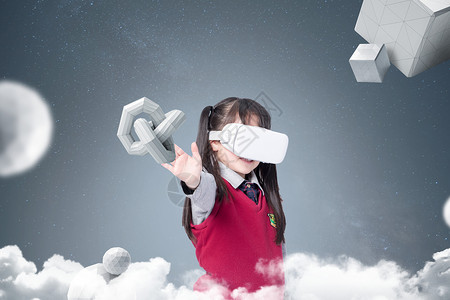 年轻女孩使用虚拟现实动作虚拟现实使用体验设计图片