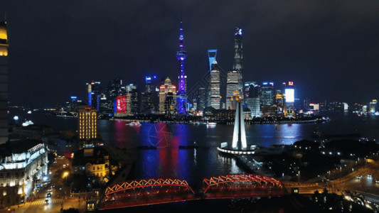 上海晚上航拍浦东外滩建筑东方明珠GIF高清图片