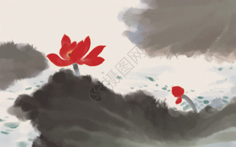 植物水墨画中国风花鸟GIF高清图片
