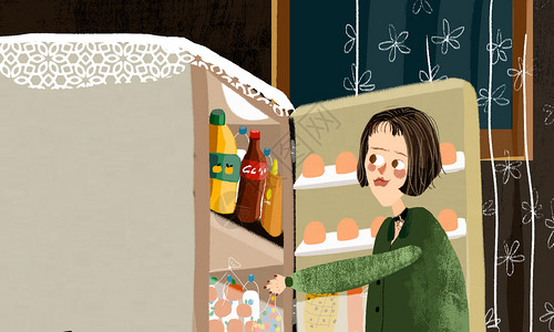 牛奶水果冰箱插画