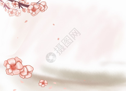 唯美春天手绘插画粉色桃花背景设计图片