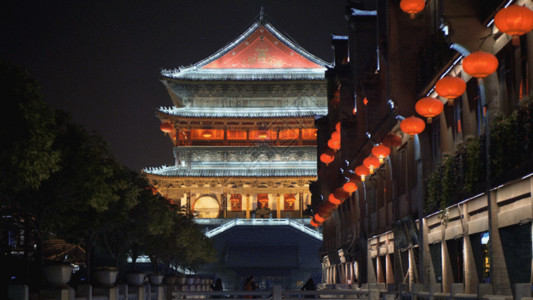 中国西安西安鼓楼夜景GIF高清图片
