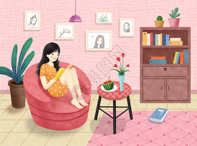 粉红色地毯夏日居家生活插画