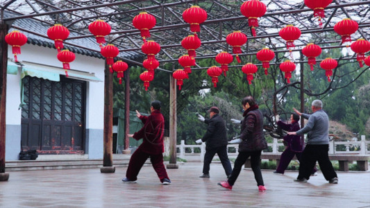 陪老人散步清晨锻炼GIF高清图片