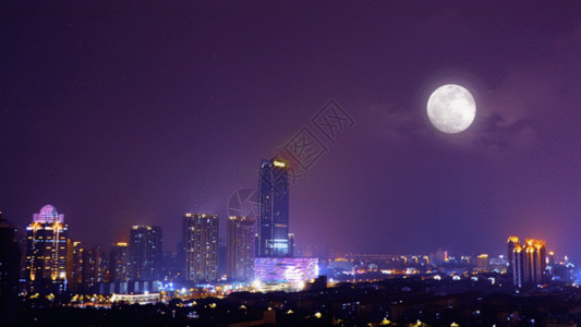 平遥古城夜景城市上空超级满月GIF高清图片