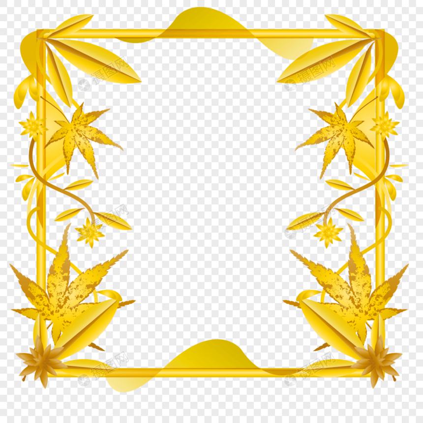 秋天金黄色植物元素边框图片