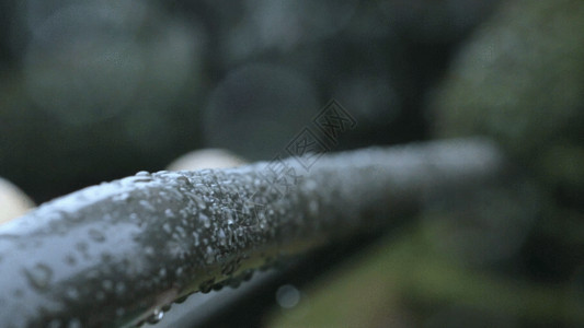 黑色羽毛雨滴雨中的栏杆GIF高清图片